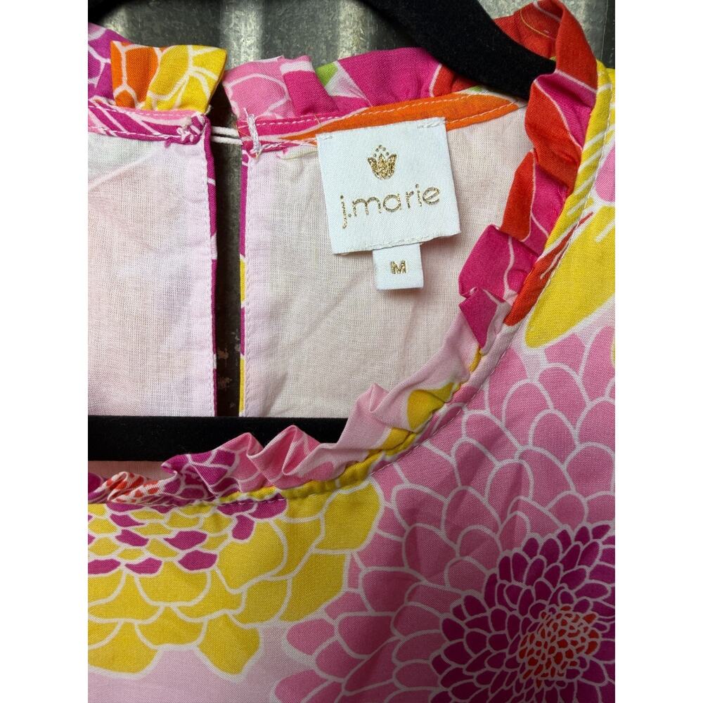J. Marie Leilani Floral Ruffle Sleeve Top Women M Smocked Blouse Pink Summer - Picture 2 of 7